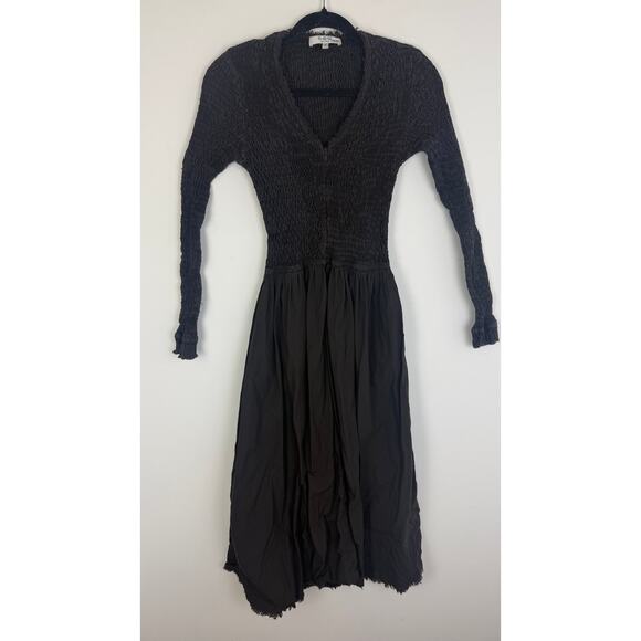 Sea New York Womens Casey Long Sleeve Raw Hem Fit & Flare Black Midi Dress 2 - Picture 2 of 11